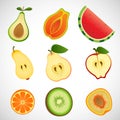 Fruits collection of slices on white background