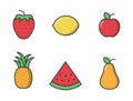 fruits color web icons. filled vector illustration Royalty Free Stock Photo