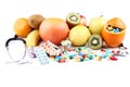 Fruits with colorful pills Royalty Free Stock Photo