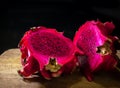 Dragon fruit,  name used since around 1993, apparently resulting from the leather-like skin and prominent scaly spikes on the frui Royalty Free Stock Photo