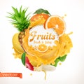 Fruits, 3d vector label