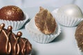 Fruits decorated with chocolate leaf