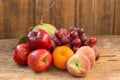 Fruits diet concept. different fruits on wooden table Royalty Free Stock Photo