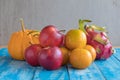 Fruits diet concept. different fruits on wooden table Royalty Free Stock Photo