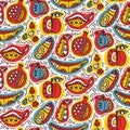 Fruits doodle artistic seamless vector pattern