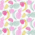 Fruits doodles cute seamless vector pattern.