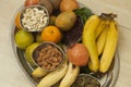 Fruits and dry fruits from thread ceremony function, India Royalty Free Stock Photo
