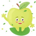 Cheerful green apple. Cute character in kawaii cartoon style. Print, postcard, icon Royalty Free Stock Photo