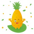 Cheerful pineapple. Cute character in kawaii cartoon style. Print, postcard, icon