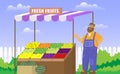 Fruits in farmers shop. Color vector cartoon illustration. Food concept.