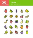 Fruits filled outline icon set.