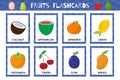 Fruits flashcards set. Flash cards collection for practicing reading skills