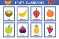 Fruits flashcards collection. Flash cards for practicing reading skills. Learn food vocabulary