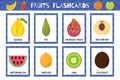 Fruits flashcards collection. Healthy food flash cards set for school and preschool