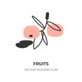 Fruits flat line icon mandarin citrus slice vector