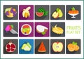 Fruits flat vector icons set