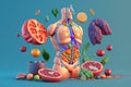 Fruits forming a human body metabolism and nutrition, Eating Diet Food for Energy and Digestion. Generative Ai