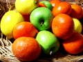 Fruit basket with lemons, oranges and apples