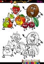Fruits group cartoon coloring page Royalty Free Stock Photo