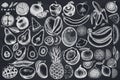 Fruits hand drawn vector illustrations collection. Chalk bananas, pears, kiwi etc. Royalty Free Stock Photo