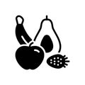 Black solid icon for Fruits, apple and banana Royalty Free Stock Photo