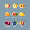Fruits icon set. Flat style, vector illustration. Royalty Free Stock Photo