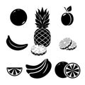 Fruits icons on white background. Vector illustration Bright light, flash. Background with flash, rays. Vector background