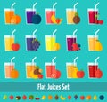 Fruits juices flat icons set. Royalty Free Stock Photo