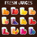 Fruits juices icons set. Royalty Free Stock Photo