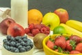 Fruits are laid out on the fruit milkshake table Royalty Free Stock Photo