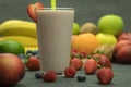 Fruits are laid out on the fruit milkshake table Royalty Free Stock Photo