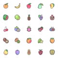 Fruits with leaves filled outline icons set