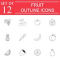 Fruits line icon set, organic vegetarian food