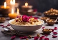 fruits made background rose Vermicelli petals dry dessert moody topped such Seviyan kheer Cashews Indian noodles semolina