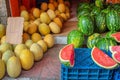 Fruits market with melons and watermelons in Tangier, Morocco Royalty Free Stock Photo