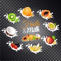 Fruits and Milk Vector Illustrations Set Royalty Free Stock Photo