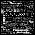 fruits name word cloud. word cloud use for banner, painting, motivation, web-page, website background, t-shirt & shirt printing, Royalty Free Stock Photo