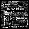 fruits name word cloud. word cloud use for banner, painting, motivation, web-page, website background, t-shirt & shirt printing, Royalty Free Stock Photo