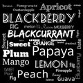 fruits name word cloud. word cloud use for banner, painting, motivation, web-page, website background, t-shirt & shirt printing, Royalty Free Stock Photo