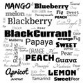 fruits name word cloud. word cloud use for banner, painting, motivation, web-page, website background, t-shirt & shirt printing, Royalty Free Stock Photo