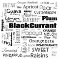 fruits name word cloud. word cloud use for banner, painting, motivation, web-page, website background, t-shirt & shirt printing,