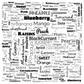 fruits name word cloud. word cloud use for banner, painting, motivation, web-page, website background, t-shirt & shirt printing,