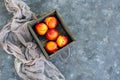 Fruits of nectarines peaches in a wooden box. Rustic style. Copy space. Royalty Free Stock Photo