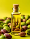 Organic Jojoba Oil for Nourishing Hair and Skin on Vibrant Green and Yellow Background, generative AI