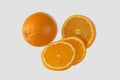 One full Orange three slices on white background Royalty Free Stock Photo