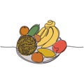 Fruits in a plate one continuous line art drawing vector illustration food theme. Healthy and fresh fruit single hand drawn with Royalty Free Stock Photo