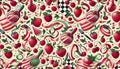 A Fruits Ribbon Fun abstract check cherry pattern, Ai generated image Royalty Free Stock Photo