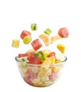 Fruits salad flies to the bowl Royalty Free Stock Photo
