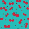 Toss of Cherries on a teal background