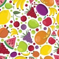 fruits, seamless pattern.apple, grape, peach, lemon, pear, plum, orange, cherry, banana, watermelon. healthy food Royalty Free Stock Photo